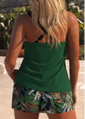 Green swimwear,Plants swimwear,ROTITA Criss Cross Green Tropical Plants Print Tankini Set