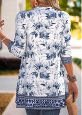 Navy tops,Floral tops,Plants tops,ROTITA Patchwork Floral Print Navy 3/4 Sleeve Light Cardigan