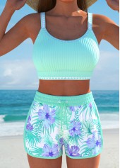 ensemble de bikini à imprimé floral vert menthe à reliure contrastée rotita