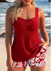 ROTITA Surplice Red Random Floral Print Tankini Set
