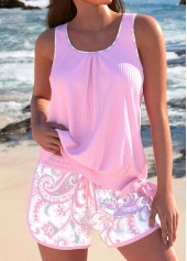 Pink swimwear,Paisley swimwear,ROTITA Bowknot Pink Paisley Print Tankini Set