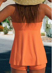 Orange swimwear,Plain Color swimwear,ROTITA Ruffle Ruched Jacquard Orange Tankini Set