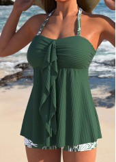 Green swimwear,Plants swimwear,ROTITA Ruffle Sage Green Tropical Plants Print Tankini Set