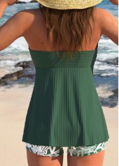 Green swimwear,Plants swimwear,ROTITA Ruffle Sage Green Tropical Plants Print Tankini Set