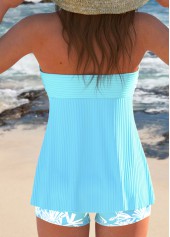 Cyan swimwear,Plants swimwear,ROTITA Tropical Plants Print Ruffle Tankini Set