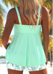 Mint Green swimwear,Plants swimwear,ROTITA Surplice Olive Green Tropical Plants Print Tankini Set
