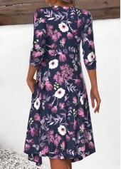 Navy dresses,Floral dresses,Plants dresses,Everyday dresses,Casual dresses,ROTITA Fake 2in1 Floral Print Navy A Line Dress