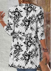 Black tops,Floral tops,Plants tops,Geometric tops,ROTITA Floral Print Black 3/4 Sleeve Light Cardigan