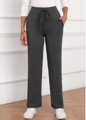 Dark Grey bottoms,Plain Color bottoms,Bowknot Dark Grey Drawastring High Waisted Pants