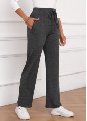Dark Grey bottoms,Plain Color bottoms,Bowknot Dark Grey Drawastring High Waisted Pants