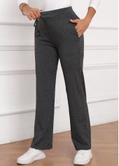 Dark Grey bottoms,Plain Color bottoms,Bowknot Dark Grey Drawastring High Waisted Pants