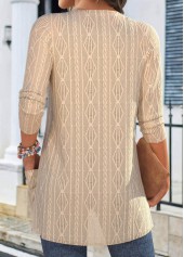 Light Camel tops,Plain Color tops,ROTITA Lace Pocket 3/4 Sleeve Light Cardigan