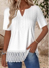 T-shirt blanc à manches courtes et col fendu avec broderie Rotita
