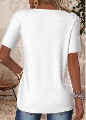 White tops,Plain Color tops,ROTITA Embroidery White Split Neck Short Sleeve T Shirt