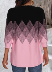 Black tops,Pink tops,Geometric tops,Ombre tops,ROTITA Embroidery Geometric Print Black Light Cardigan