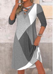Dark Grey Marl dresses,White dresses,Contrast Color dresses,Everyday dresses,Casual dresses,ROTITA Criss Cross Dark Grey Marl A Line Dress