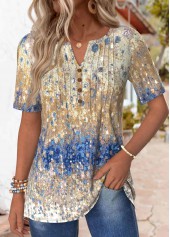 ROTITA Plus Size Tuck Stitch Multi Color Ombre T Shirt