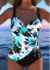 Rotita - Maillot de bain une pièce à imprimé floral cyan avec cordon de serrage