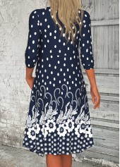 Navy dresses,Floral dresses,Plants dresses,Everyday dresses,Casual dresses,ROTITA Button Floral Print Navy A Line Heart Collar Dress