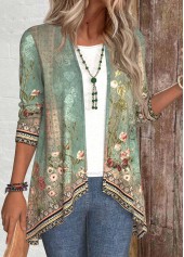 Sage Green tops,Floral tops,Plants tops,ROTITA Patchwork Floral Print Sage Green Long Sleeve Light Cardigan