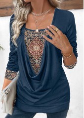 Rotita Patchwork Tribal Print Marine gefälschte zweiteilige Twinset