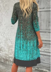 Cyan dresses,Grey dresses,Ombre dresses,Everyday dresses,Casual dresses,ROTITA Patchwork Ombre Cyan A Line Round Neck Dress