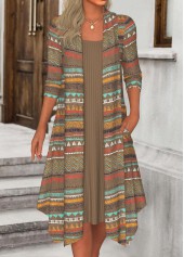 Rotita Fake 2-in-1-Kleid mit Tribal-Print in Dunkelkamel