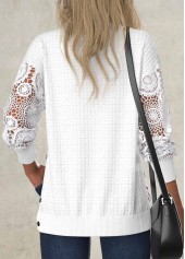 White tops,Plain Color tops,ROTITA Embroidery White Round Neck Long Sleeve Sweatshirt