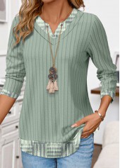 ROTITA Geometric Print Sage Green Fake Two Piece Twinset