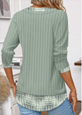 Sage Green tops,Geometric tops,ROTITA Geometric Print Sage Green Fake Two Piece Twinset