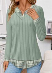 Sage Green tops,Geometric tops,ROTITA Geometric Print Sage Green Fake Two Piece Twinset