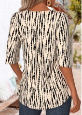 Light Camel tops,Tie Dye tops,ROTITA Ruffle Tie Dye Print Light Camel V Neck Blouse