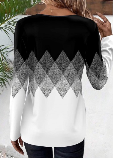 Black plus size,White plus size,Geometric plus size,Chevron plus size,Ombre plus size,ROTITA Plus Size Patchwork Black Geometric Print T Shirt