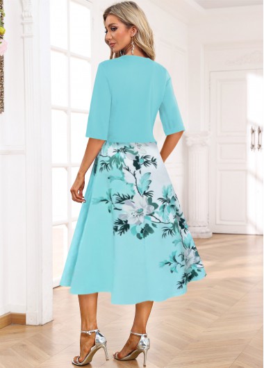Light Blue dresses,White dresses,Floral dresses,Plants dresses,Party dresses,Elegant dresses,ROTITA Two Piece Floral Print Light Blue Dress and Cardigan