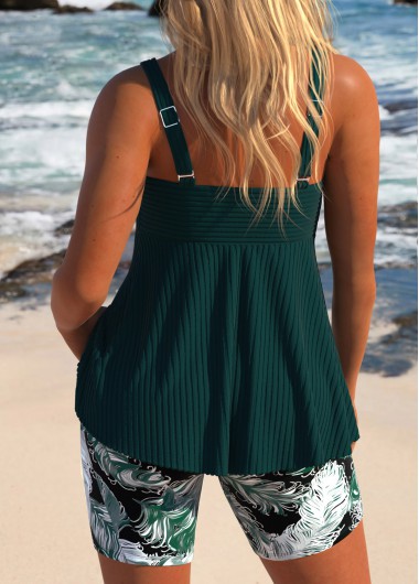 Turquoise swimwear,Tribal swimwear,ROTITA Surplice Turquoise Feathers Print Tankini Set