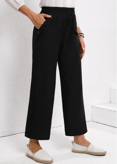 Black bottoms,Plain Color bottoms,Drawstring Black Elastic Waist High Waisted Pants
