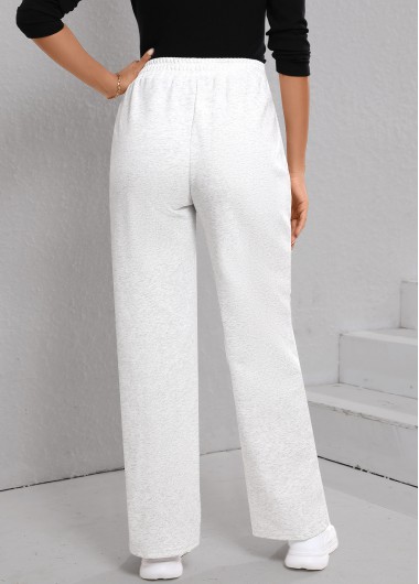 Light Grey bottoms,Plain Color bottoms,Patchwork Light Grey Elastic Waist High Waisted Pants