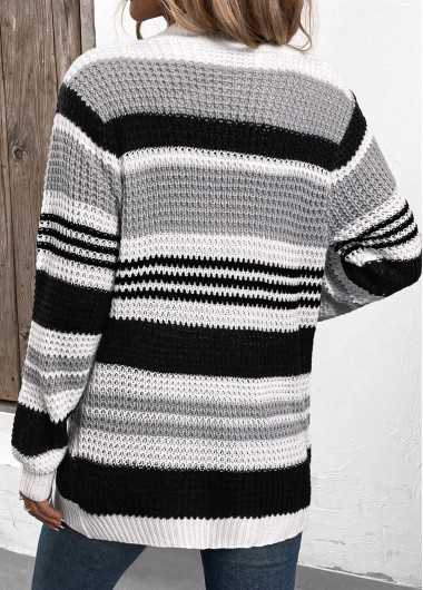 Black tops,Contrast Color tops,Patchwork Black Long Sleeve Pocket Cardigan