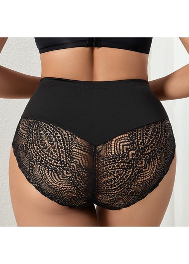 Black intimates,Plain Color intimates,Black High Waisted Lace Patchwork Panty