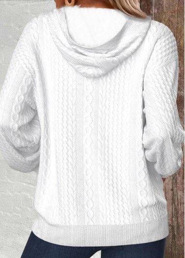 White tops,Plain Color tops,ROTITA Zipper White V Neck Long Sleeve Hoodie