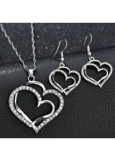 Silver jewelry,Heart jewelry,Heart Design Silver Alloy Earrings and Necklace