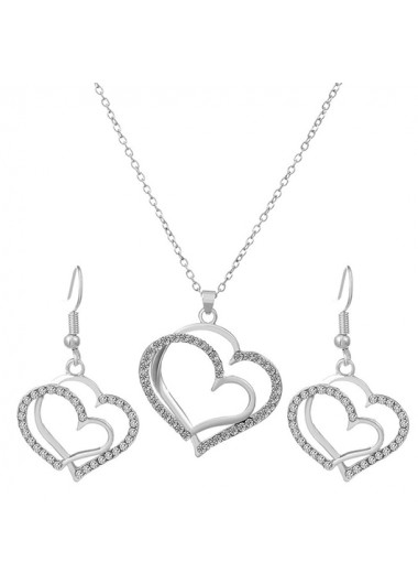 Silver jewelry,Heart jewelry,Heart Design Silver Alloy Earrings and Necklace
