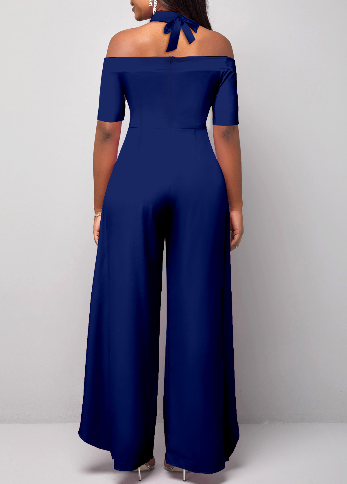 Navy jumpsuits&rompers,Plain Color jumpsuits&rompers,ROTITA Cut Out Navy Long Wide Leg Halter Jumpsuit