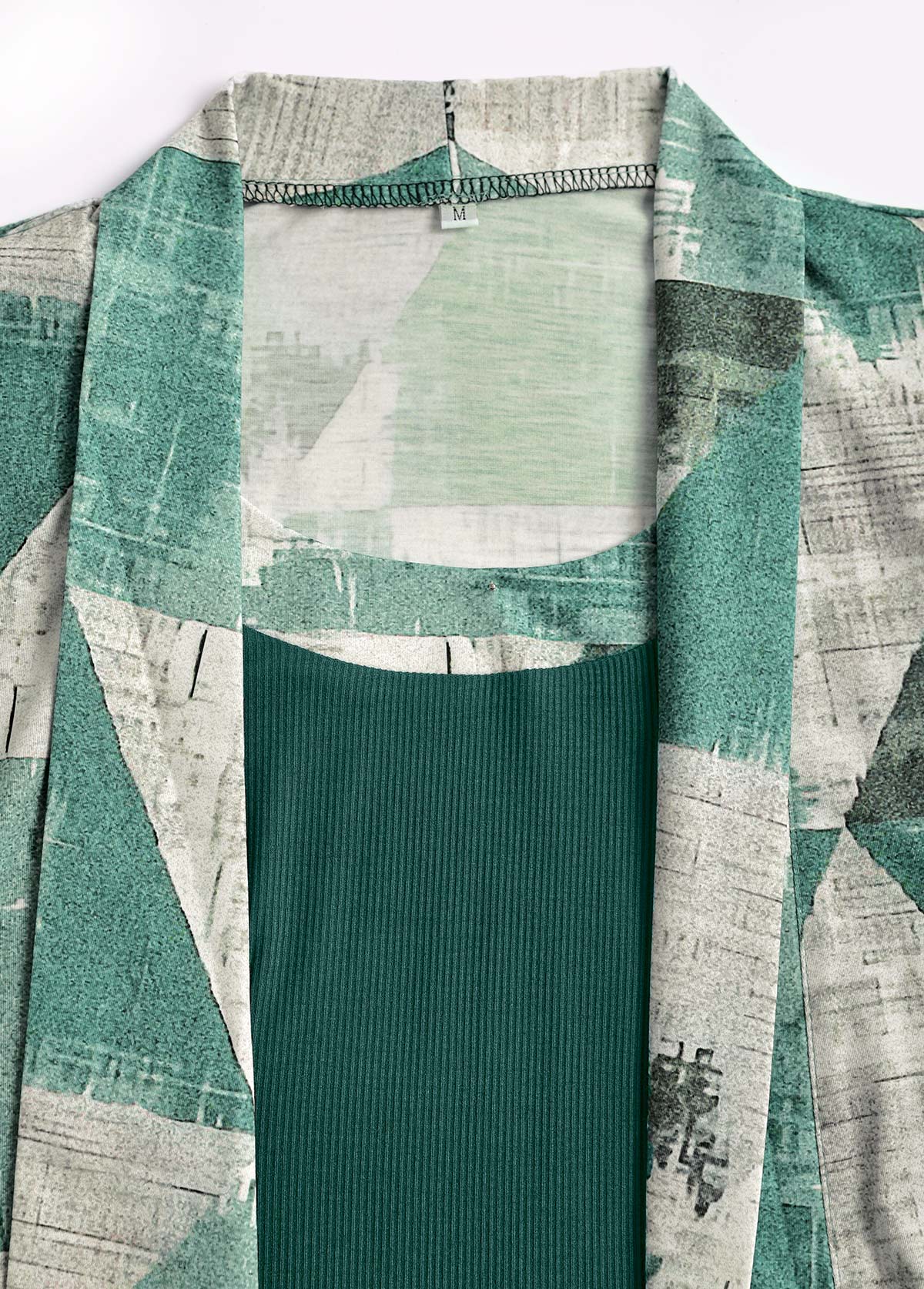 Sage Green tops,Geometric tops,ROTITA Geometric Print Sage Green Fake Two Piece Twinset