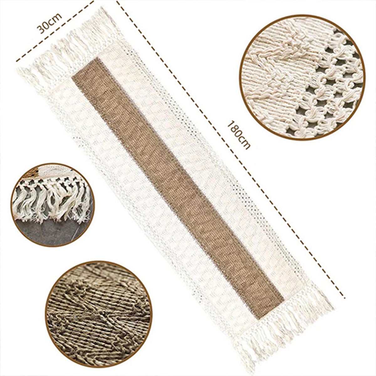 Beige accessories,Contrast Color accessories,Tassel Tie Beige Table Runner Tablecloth