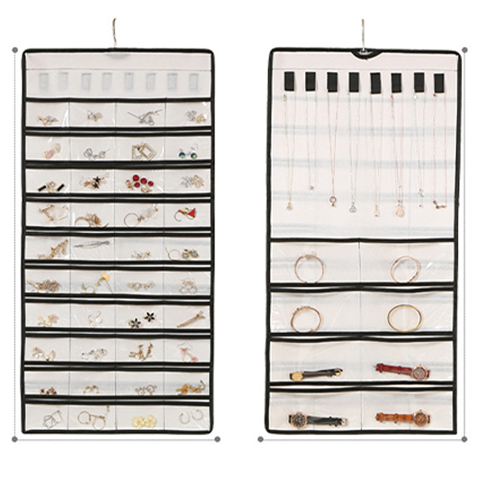 Beige accessories,Contrast Color accessories,Beige Transparent Hook&loop Detail Hanging Organizer