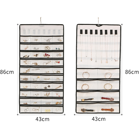 Beige accessories,Contrast Color accessories,Beige Transparent Hook&loop Detail Hanging Organizer