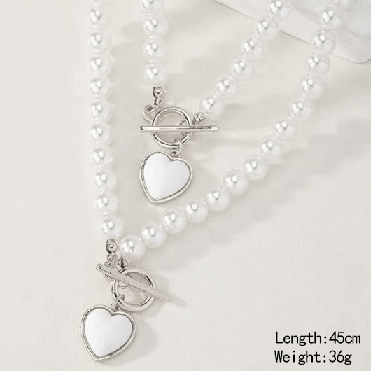 Beige jewelry,Pearl Heart Beige Alloy Necklace and Bracelet