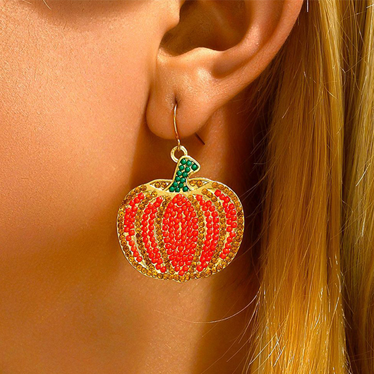 Orange jewelry,Halloween Pumpkin Design Orange Alloy Earrings