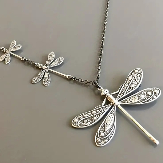 Silver jewelry,Animal Print jewelry,Silver Dragonfly Design Insect Alloy Necklace